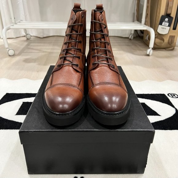 Zanzara Zagori Cognac Leather Lug Sole Blocking Accent Lace Up Boots main image 4
